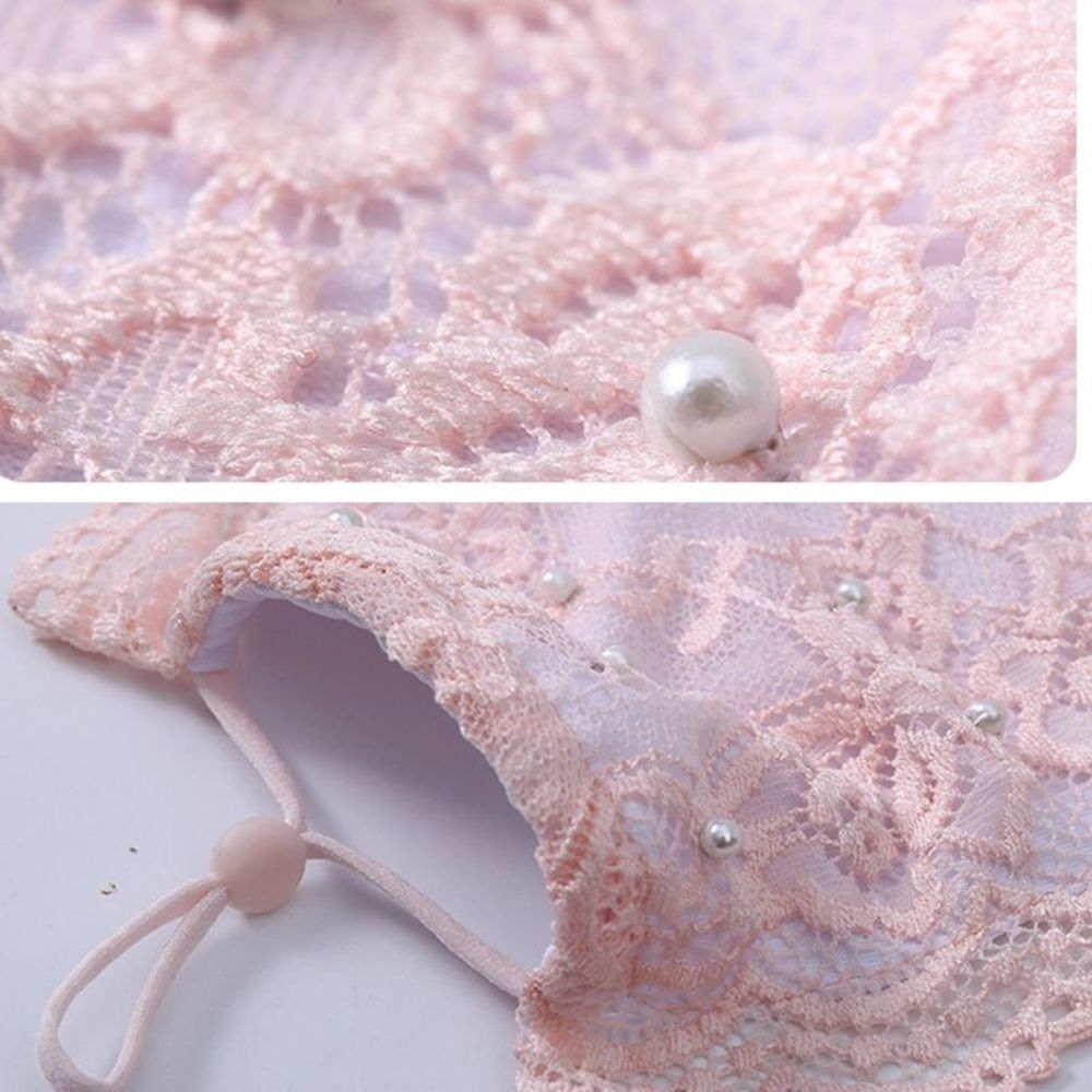 Beautiful Pink Lace Face Mask with Pearls - Picture 6 of 10